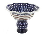 1321-81 Zaklady Blue Rose Polish Pottery Stars Stripes Pedestal 5907154693391