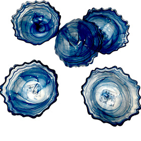 766h7 4 Artistic Accents Salad Soup Bowls Cobalt Blue Glass Swirl Turkey New 6 1/4inch