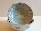 150-097 4 Bowls Small Rabbit "japanese Floral Set 2 Pc Grey