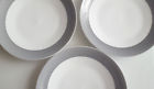 400-335 Crate And Barrel Pinstripe Black Salad Set Of Plates White