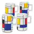 4413140708 Konitz 4-pc Round Porcelain Mugs Abstract Rectangular Multi Color Tea Coffee Cups New