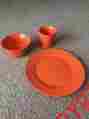 5-8-pl5102 58559 Rachael Ray Lot Of Three Double Ridge Orange Tangerine Bowl Mug Plate