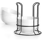 767452321007 Dowan White Porcelain Soup Cereal Bowls And Steel