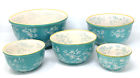 813733 Temptations Ovenware Floral Lace Blue Nesting Mixing Bowls Serve Cookware