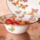 89220-0025 Mackenzie Childs Butterfly Garden White Enamel Serving Bowl 846823040348