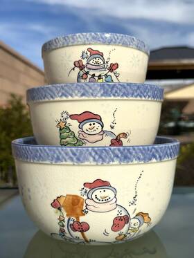 Kt104 Abc Distributing Vintage Snowman Set Of 3 Round Shaped Nesting Bowls Mixing Ceramic