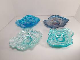 1069cs Akcam 4x Turkish Glass Oyster Shell Shaped Dessert Appetizer Plates Iridescent