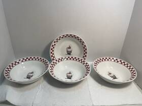 2687 Alco Industries Inc 4 Bowl Cereal Plate White Italian Chef Red Checkered