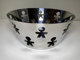 Akk03 Alessi Girotondo King Kong Bowl Italy 8 Inch Tall Perforated Edge Steel Inox 18/10