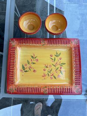 Sof3 Ambiance Collections Orangella Large Rectangle Platter And 2 Footed Bowls -sof3