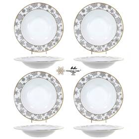 3370 American Atelier Flurries 12oz Soup 9 Inch Bowl Set 4 Snowflakes Matte Gold