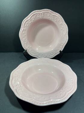 5534 American Atelier Set Of 2 Pink Scallop 8-3/4 Inch Scalloped Edge Soup Bowls