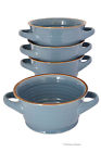 American Chateau Set 4 Vintage Style Rustic Blue 24oz Stoneware Crock Soup Cereal Bowls W Handles 623603003133