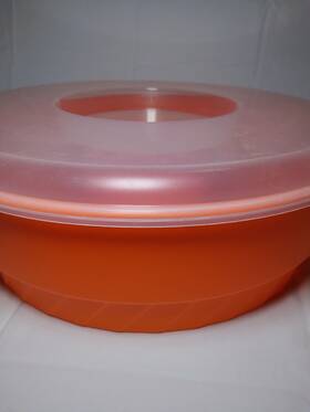 P-00558 American Maid Chip And Dip Plastic Bowl Circle Orange With Clear Lid
