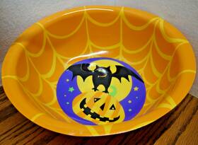 Amscan 048419443339 Halloween 11.5 Inch X4 Candy Bowl Plastic Orange With Spider Web-pumpkin Bat-moon 954