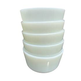 Anchor Hocking J-2352 Vintage White Milk Glass Custard Cups Ramekins Set Of 5 Usa