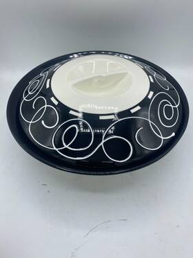 Myc3 Ann Mallory Americaware Black White Swirl Modern 13 Inch Covered Serving Dish Bowl