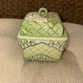 17566159 Anthropologie Square Dish Bowl Green With Spoon Sugar Condiments Sauce Jelly