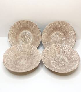 3gwmt3cri8 Anthropologie Bristlecone Bowl Set 4 Soup Salad Cereal Wood Grain Knot Tree Ring