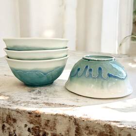 46732889 Anthropologie Cabarita Bowls Set Of 4 Drip Crackle Glaze Cereal Two Toned White