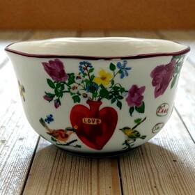 52406360 Anthropologie Nathalie Lete Titania Bowl Love Heart Bird Embossed Flowers Read