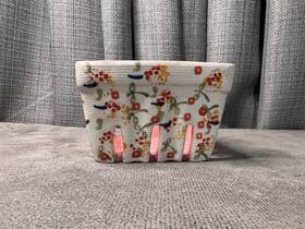 54289848 Anthropologie Floral Ceramic Berry Basket Pink Red Motif Flowers
