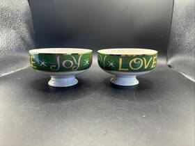 58418245 Anthropologie 2- Nut Bowl Danielle Kroll Making Spirits Bright Christmas Green