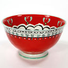 Anthropologie Ayaka Red Bowl Floral Chain Teal Grey Yellow Embossed