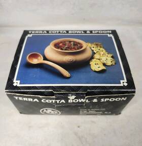 Apex 027198089457 Quality Terracotta Serving Salsa Bowl With Spoon Interior Glazed