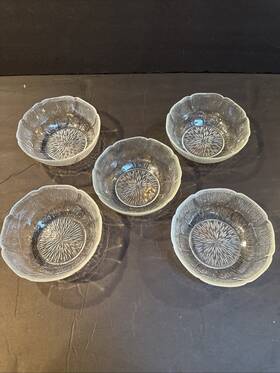 4vtg Arcoroc 5 Fleur Flower Clear Glass Small Fruit Dessert Bowls 3/4 Inch