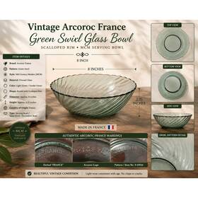 Arcoroc 9-10916 France Spiral Swirl Green Glass Serving Bowl Mid Century Modern