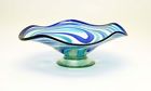 Swirl-16 Art Handmade Glass Bowl-blue " Aqua Diameter Recycled