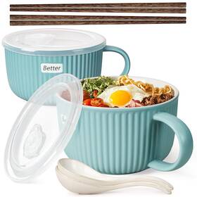 Artena 647168868303 38 Oz Soup Bowls With Handles Lids Spoons And Chopsticks 6 Inch Large Micro