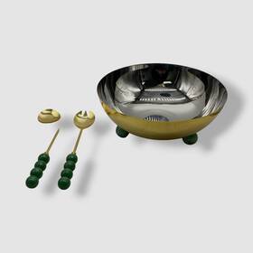 Asher 028199510292 Gold Salad Bowl And Servers 3-piece Set