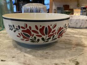S5068 Asta Red Blue Floral Serving Bowl 1982 Made Japan Vintage 10 Inch Oven To Table