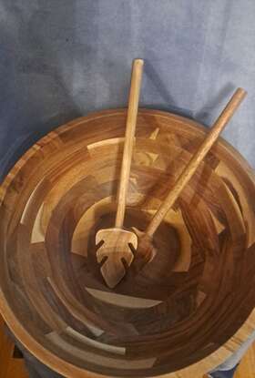 817-669 August & Leo And 3-piece Wood Bowl Utensils Serving Set