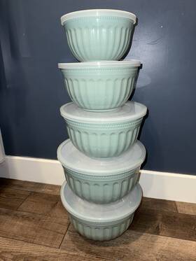 Bkmx12wht44 Bakkenmaster 10 Piece Plastic Nesting Bowls With Lids Mixing Set Includes 5 Green