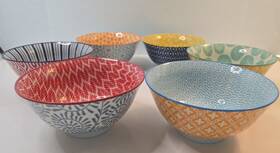 Batitie Bkpw6-6 Porcelain Soup Cereal Bowls Set - Ceramic For Kitchen 23 Oz 6 Colorful P
