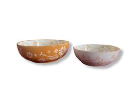 1630821 Baum Daisy Bowl Set 2pc Stoneware 1 Large Medium Orange And White