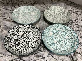 1646180 Baum Mums Green Blue Floral Dinner Bowl Set 4 Piece