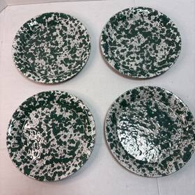 Bennington Potters 1628ya 4 Green Splatter Agate 8.5 Inch Rimmed Lunch Plate Vermont