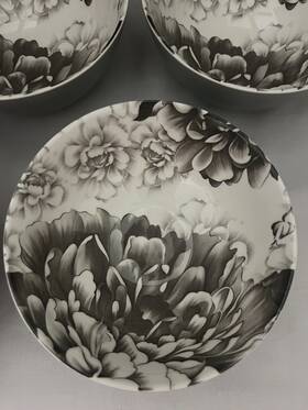 Bia Cordon Bleu 033805168507 Soup/cereal Bowls-set Of 4- Gray Peony 6.25 Inch D X 2.75 H