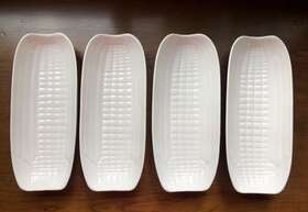 P0004 Bia Cordon Bleu Portugal White Embossed Porcelain 9 Inch Corn Holder Set Of 4