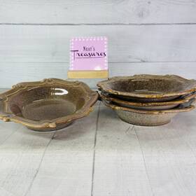 Bma16 Bombay French Farmhouse Brown Sponged Ceramic Soup Cereal Bowls Set Of 4