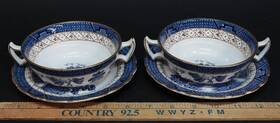 A8025 Booths Inch Real Olf Willow Cream Soup With Underplate. Set Of 2