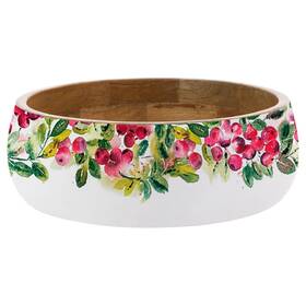 Drg24218 Boston International Salad Bowl Mango Wood And Enamel Serving Dish 10 Inch X 3 Cranberry Wreath