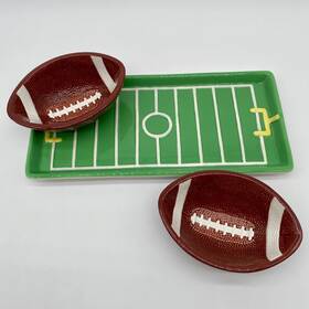07468 Boston Warehouse Set 3 Touchdown Condiment Serving Football Dishes Read