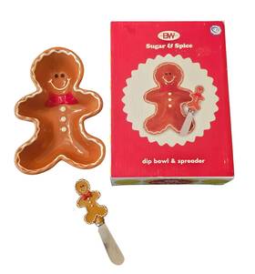 37742 Boston Warehouse Gingerbread Man Dip Bowl And Spreader Christmas Sugar Spice