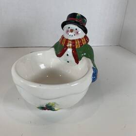 74562 Boston Warehouse Vintage 2002 Susan Winget Ceramic Snowman Dip Bowl