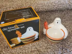 74576 Boston Warehouse Vtg 2003 Halloween Theme Ghost Pumpkin Dip Bowl And Spreader Set